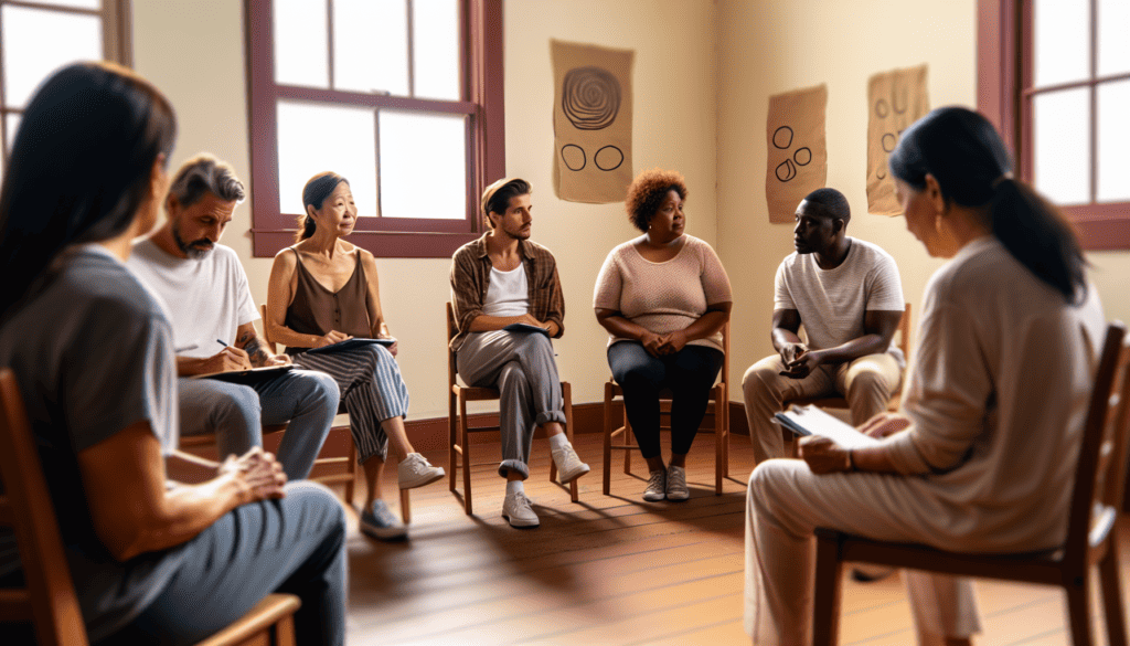 Support group meeting for addiction recovery